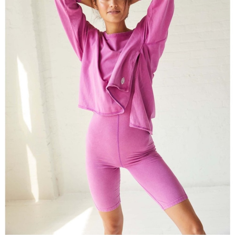 Free People Hot Shot Long-Sleeve Set Magenta Disco